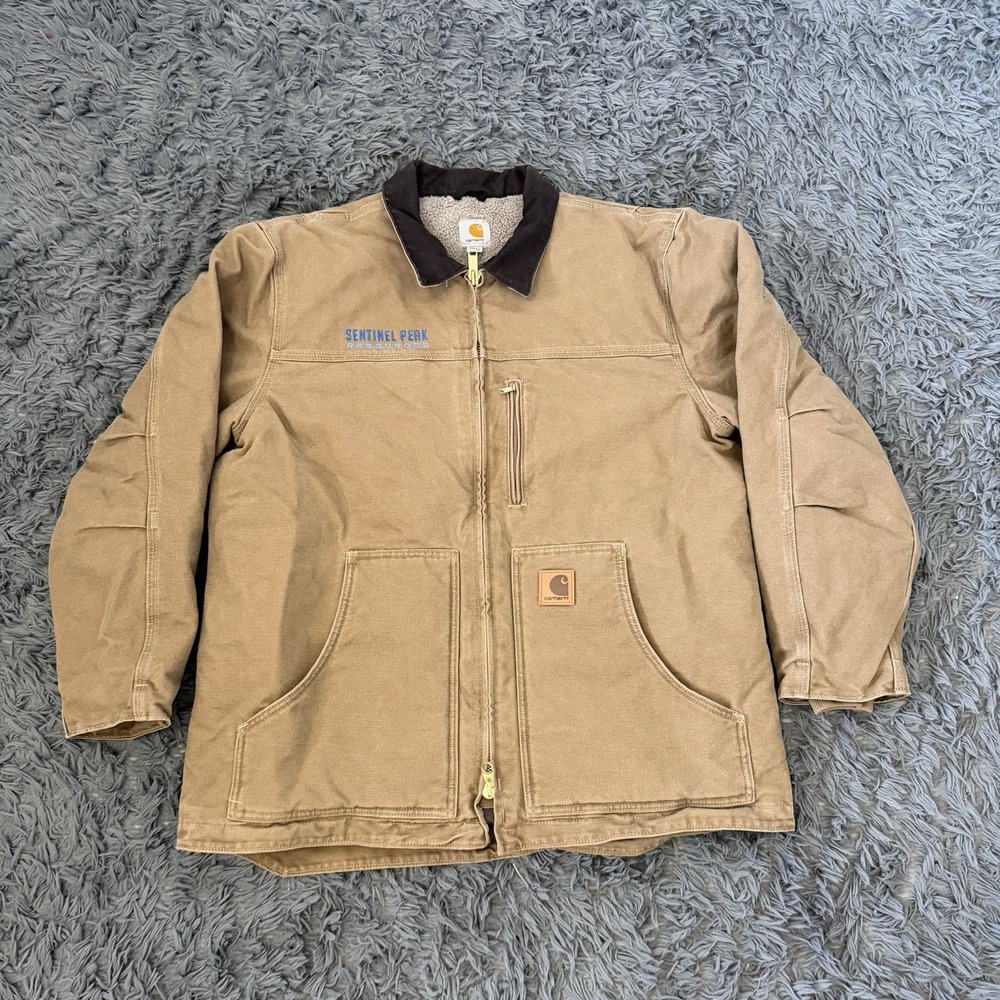 VTG Carhartt C61 FRB Sandstone Duck Brown Sherpa Lining Mens Jacket Size Large